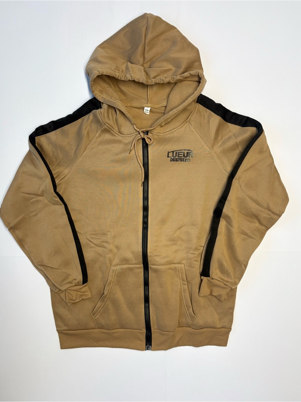 Men’s  Tan Zip-Up Hoodie with Black Trim